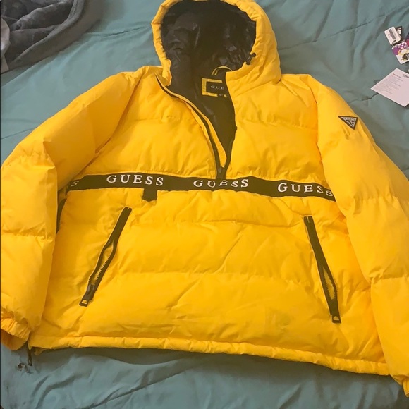 yellow guess puffer jacket